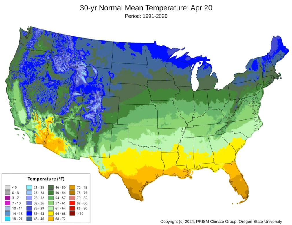 Maps of average temperatures in the USA | Asian Turfgrass Center